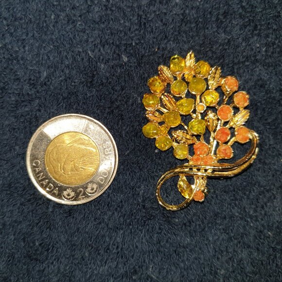 Vintage Retro Amber Gold-Tone Bouquet Floral Statement Brooch - Picture 3 of 9